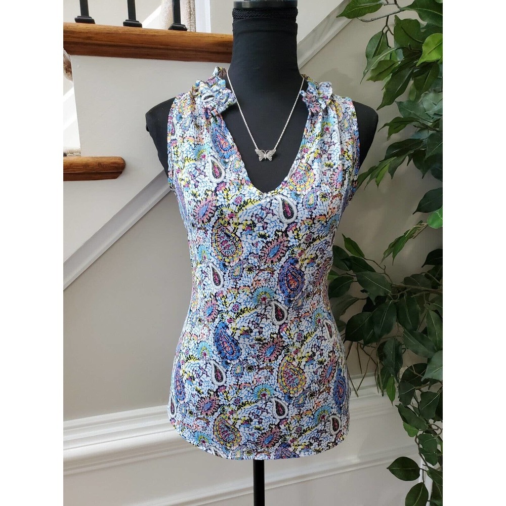 Reneec Women's Multicolor Polyester V-Neck Sleeveless Casual Blouse Size Small